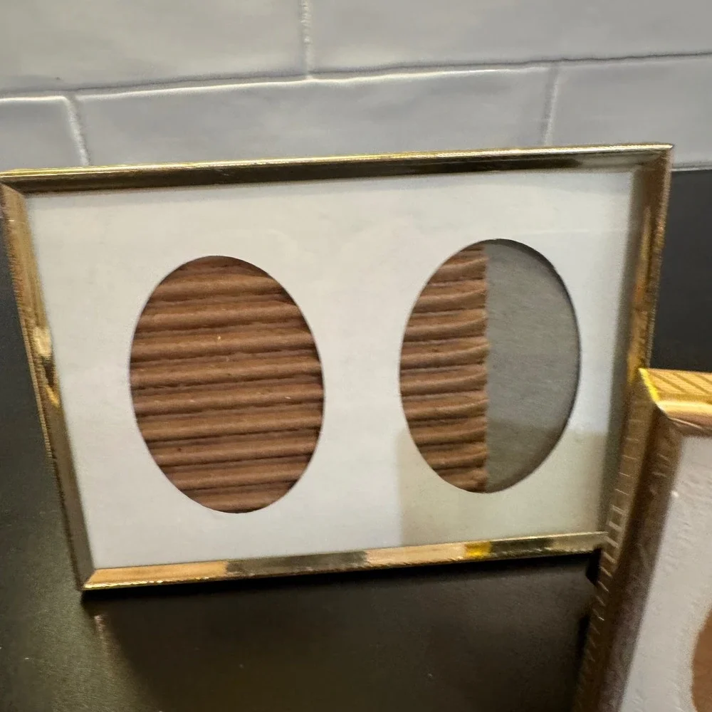 Vintage Gold Metal Oval Double and Single Picture Frame Set Small Gold Mat 2pc